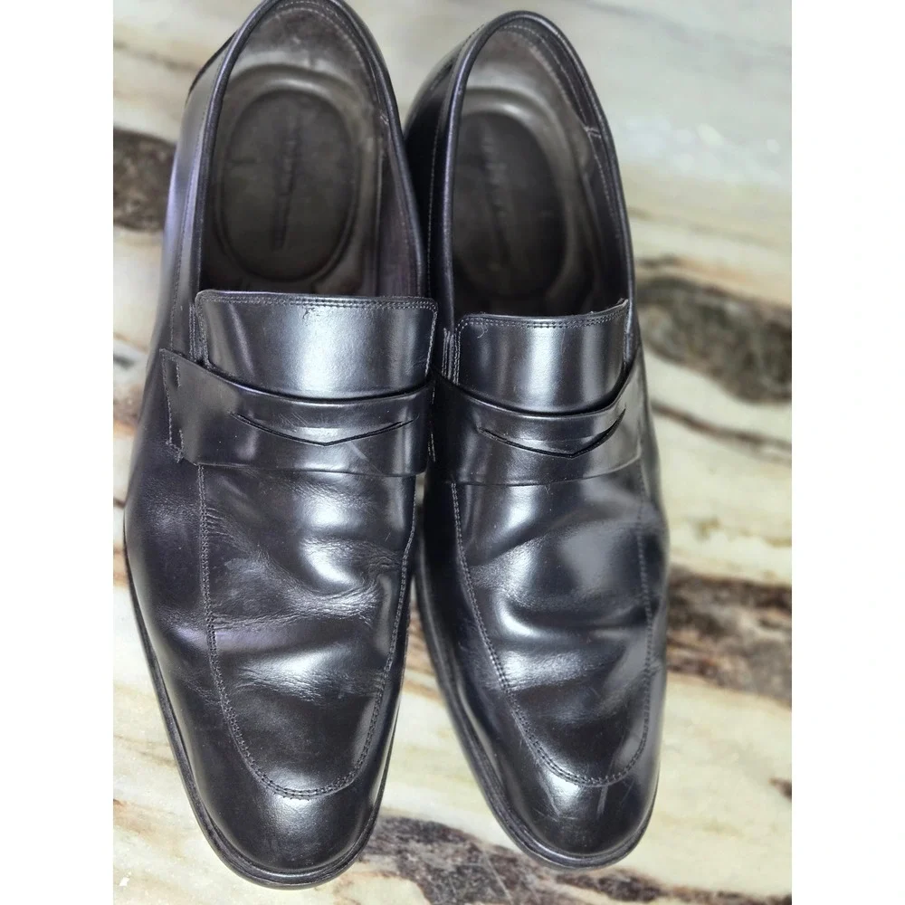 Sapataria Cometa Black Leather Penny‎ Loafers Mens Size 42 Almond Toe Slip Shoe